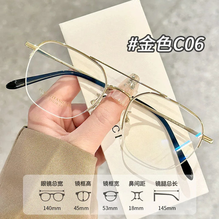 Zirosat Unisex Semi Rim Square Double Bridge Tr 90 Titanium Eyeglasses 159052