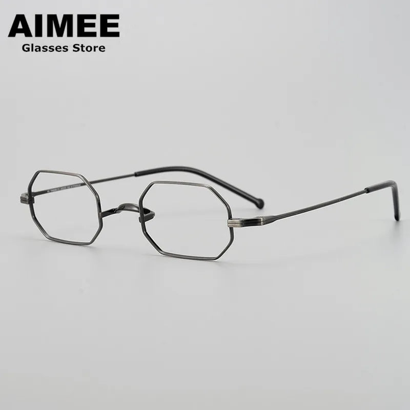 Aimee Unisex Full Rim Small Square Polygon Titanium Eyeglasses 88039 Full Rim Aimee Gun-Grey  