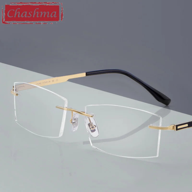Chashma Ottica Men's Rimless Rectangle Titanium Eyeglasses 89518 Rimless Chashma Ottica   