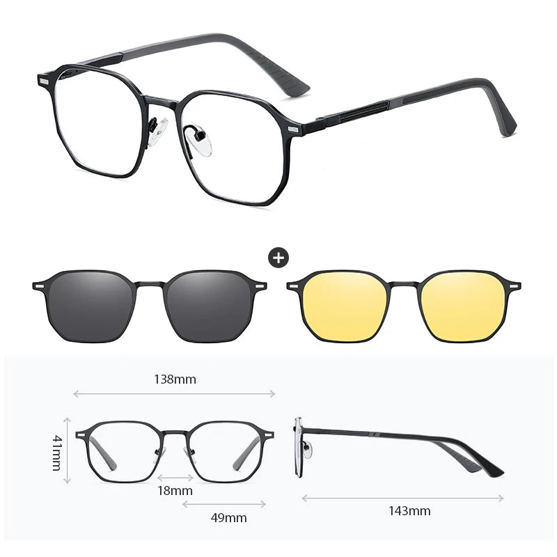 Hdcrafter Women's Full Rim Square Double Bridge Titanium Tr 90 Eyeglasses Clip On Sunglasses 414819