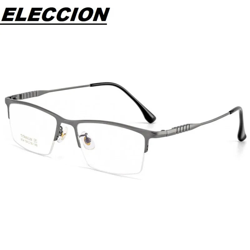 Eleccion Men's Semi Rim Square Spring Hinge Titanium Eyeglasses 8404