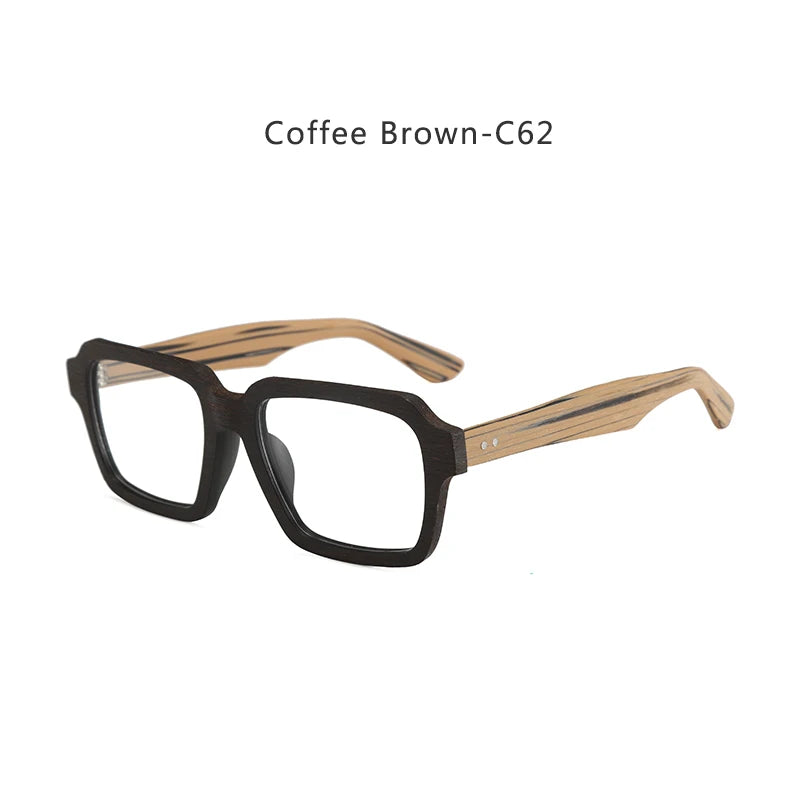 Hdcrafter Men's Full Rim Square Wood Eyeglasses 8184 Full Rim Hdcrafter Eyeglasses Coffee-Brown-C62  