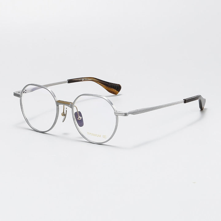 Gatenac Unisex Full Rim Round Titanium Eyeglasses Gxyj1065 Full Rim Gatenac Silver  