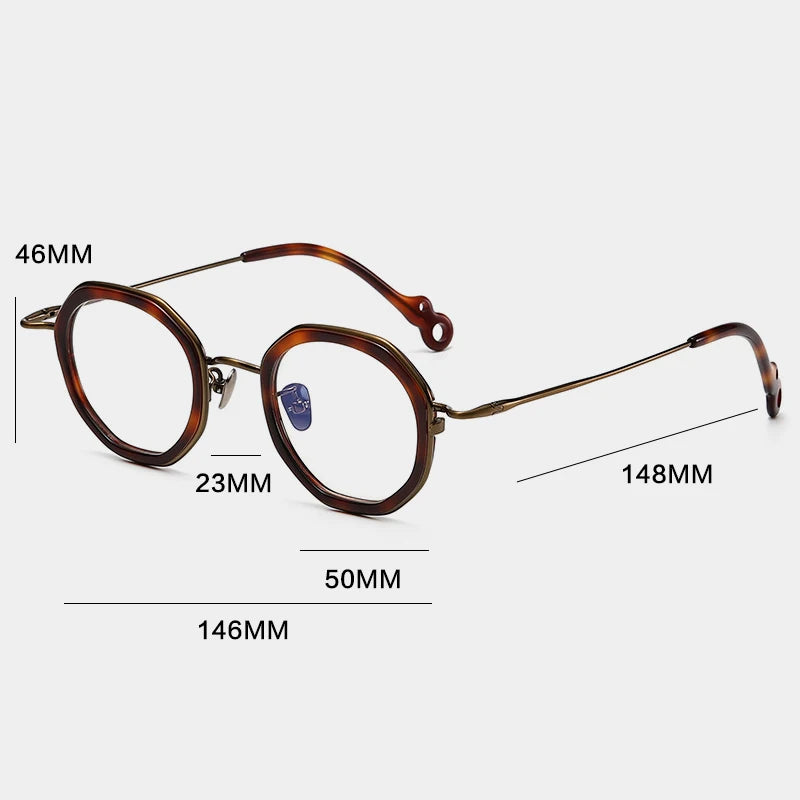 Gatenac Unisex Full Rim Flat Top Round Acetate Titanium Eyeglasses Gxyj1454 Full Rim Gatenac   