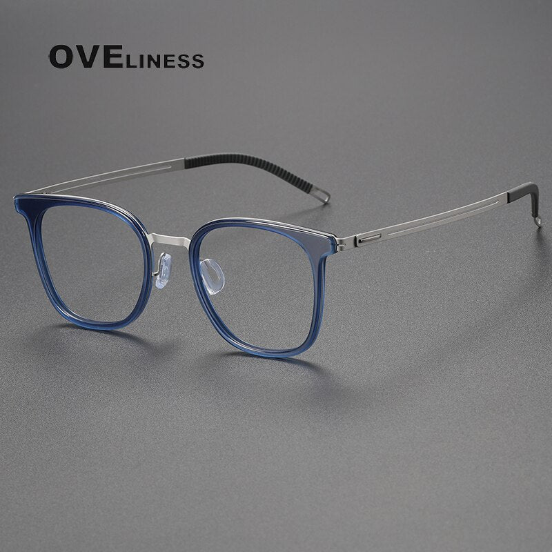Oveliness Unisex Full Rim Square Titanium Eyeglasses Full Rim Oveliness blue silver  