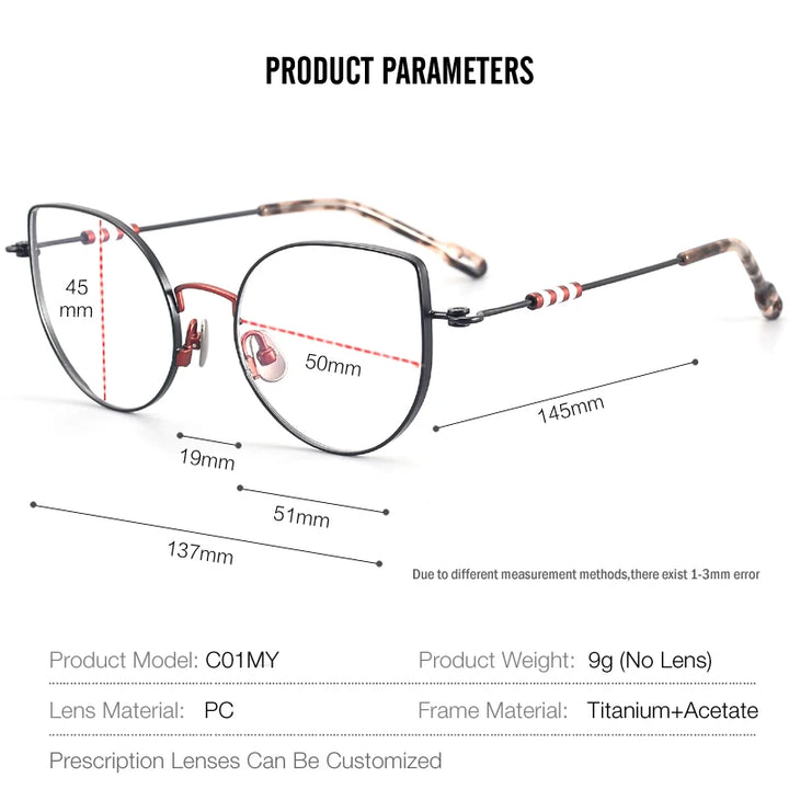 Muzz Women's Full Rim Round Cat Eye Titanium Eyeglasses 30113 Full Rim Muzz   