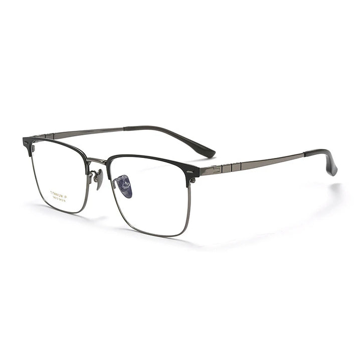 KatKani Men's Full Rim Square Titanium Eyeglasses H26012 Full Rim KatKani Eyeglasses Black Gun  