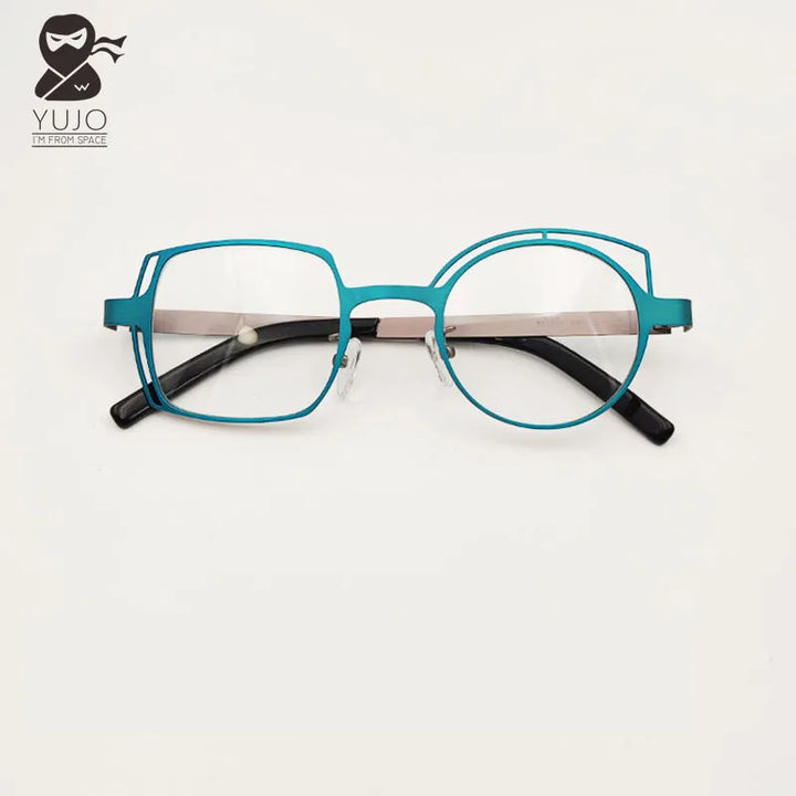 Yujo Women's Full Rim Irregular Square Round Alloy Eyeglasses 14128