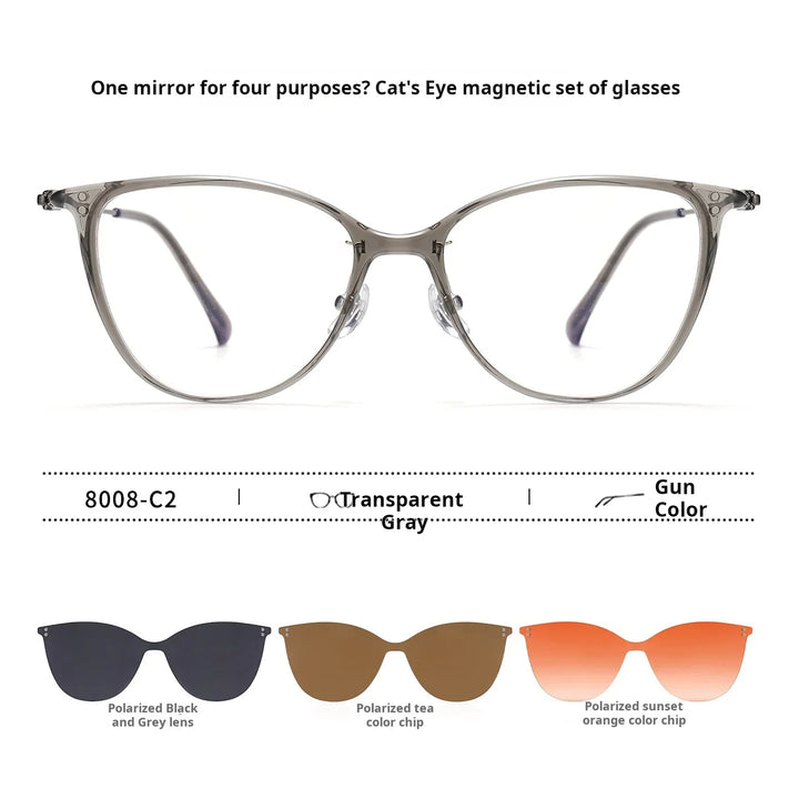 Momoja Women's Full Rim Cat Eye Tr90 Titanium Eyeglasses Clip On Sunglasses 80084