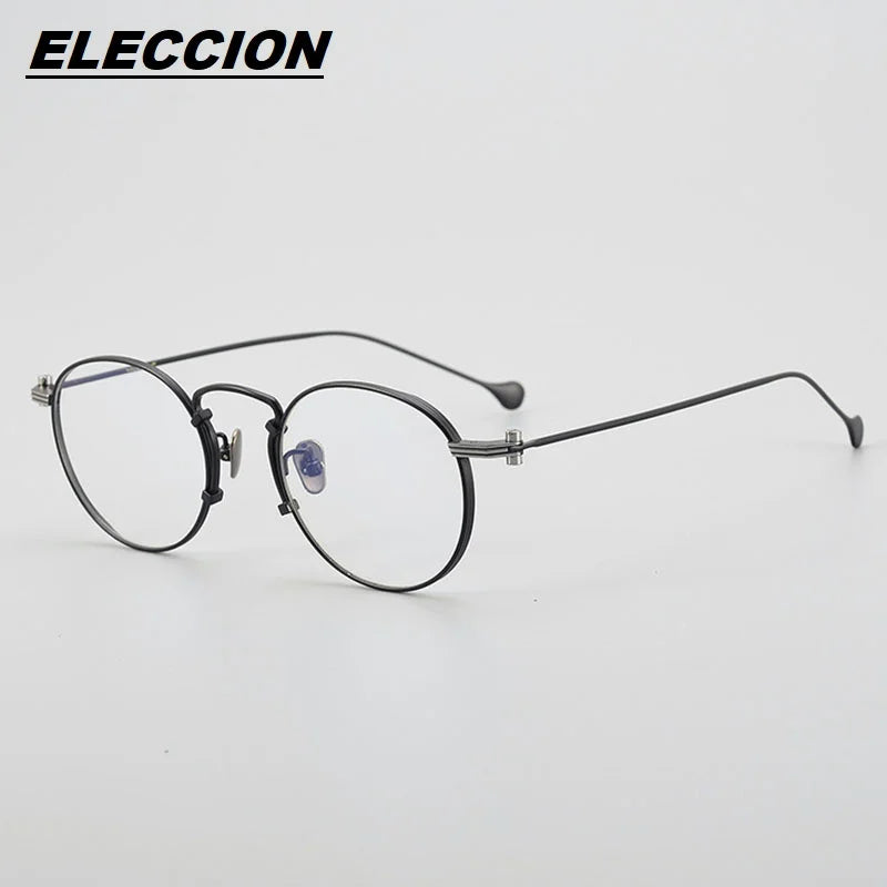 Eleccion Unisex Full Rim Oval Round Titanium Eyeglasses 190068 Full Rim Eleccion Black - Silver CHINA