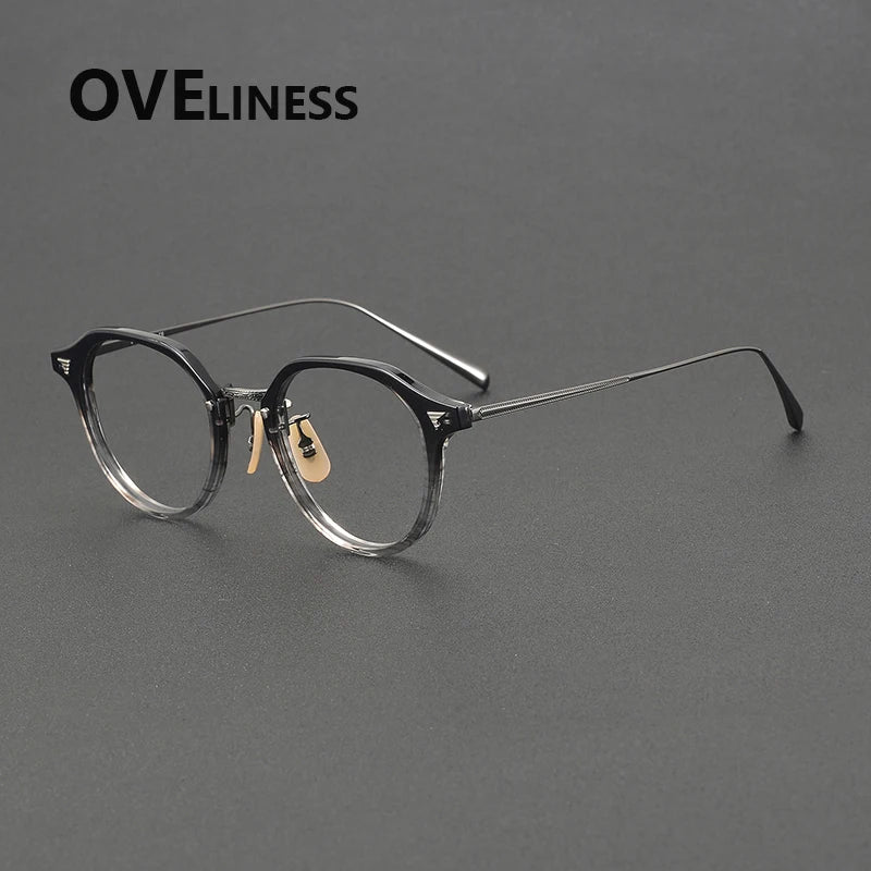 Oveliness Women's Full Rim Oval Acetate Titanium Eyeglasses 84573 Full Rim Oveliness gradient grey