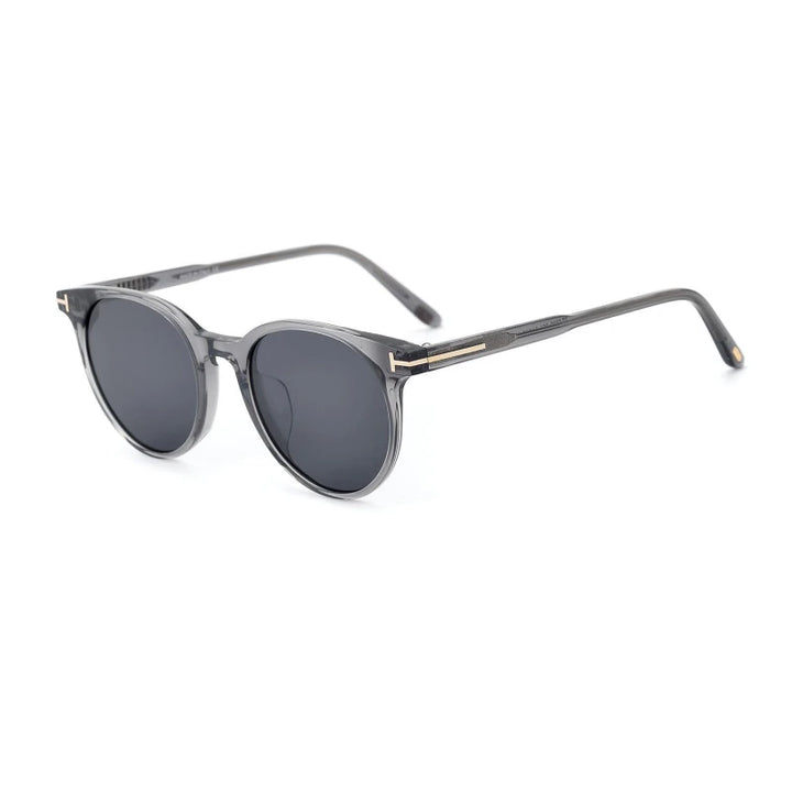 Black Mask Men's Full Rim Round Acetate Polarized Sunglasses 5695a Sunglasses Black Mask Clear Grey As Shown 