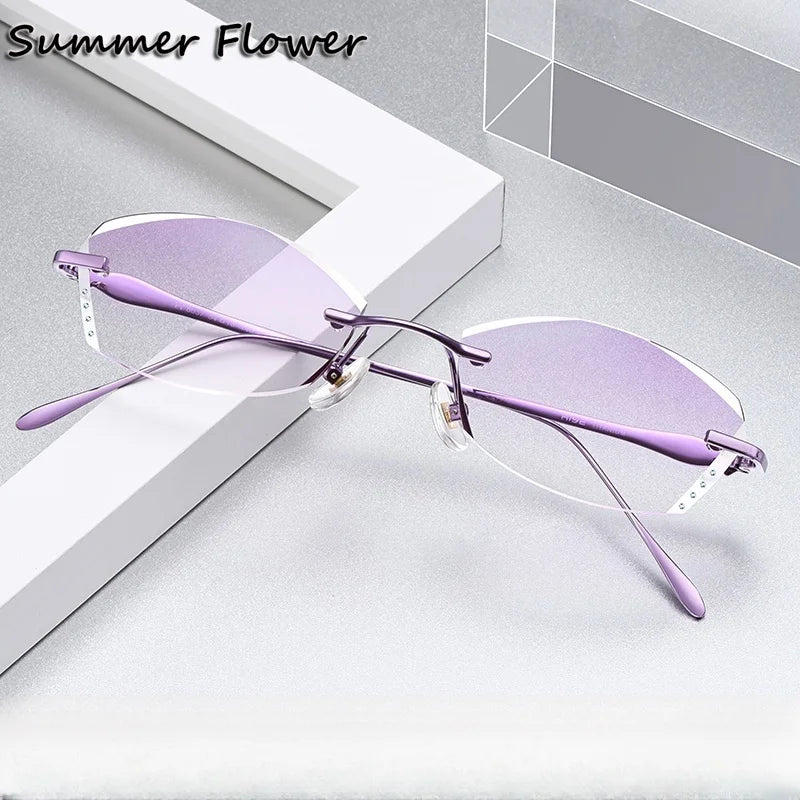 Summer Flower Women's Rimless Butterfly Oval Titanium Eyeglasses 698037