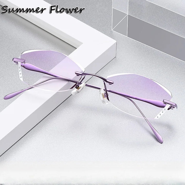 Summer Flower Women's Rimless Butterfly Oval Titanium Eyeglasses 698037