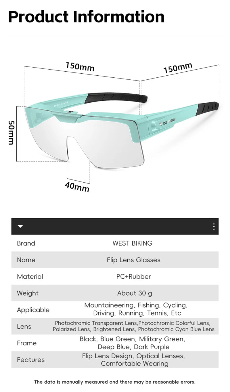 West Biking Unisex Semi Rim Square Flip Up Over Frame Polycarbonate Sunglasses 950703