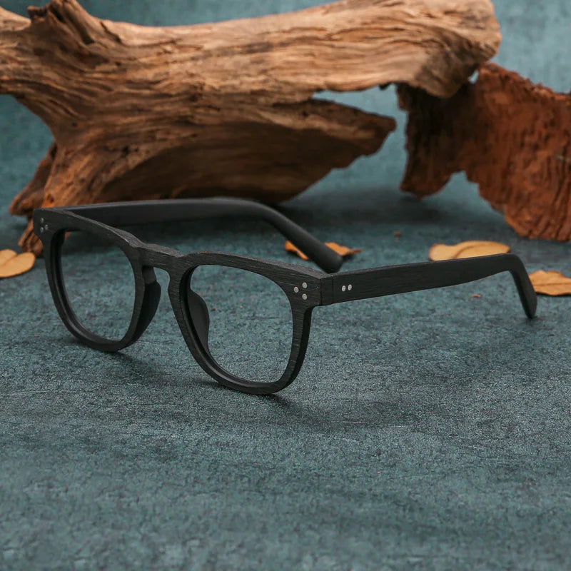 Hdcrafter Mens Full Rim Square Wood Eyeglasses 8182 Full Rim Hdcrafter Eyeglasses Black-C10  