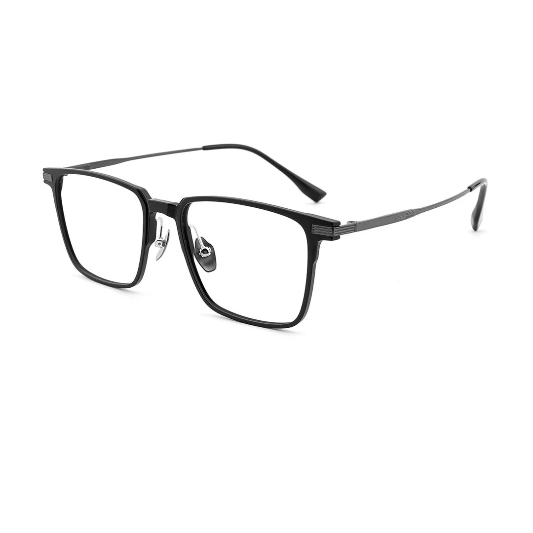 KatKani Unisex Full Rim Square Aluminum Titanium Alloy Eyeglasses 96805 Full Rim KatKani Eyeglasses Black Gun  