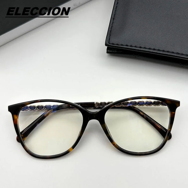 Eleccion Women's Full Rim Square Cat Eye Acetate Eyeglasses 43408 Full Rim Eleccion Tortoises