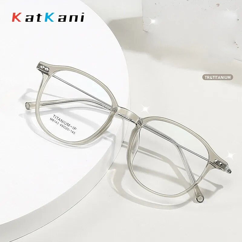 KatKani Unisex Full Rim Round Titanium Alloy Tr 90 Eyeglasses M1843 Full Rim KatKani Eyeglasses   