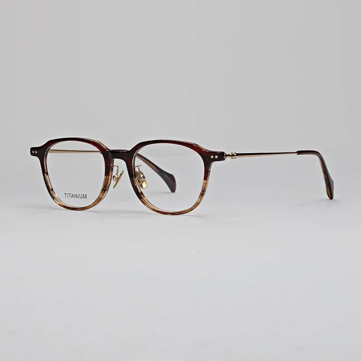 Hewei Unisex Full Rim Square Acetate Titanium Eyeglasses 19644 Full Rim Hewei drak red  