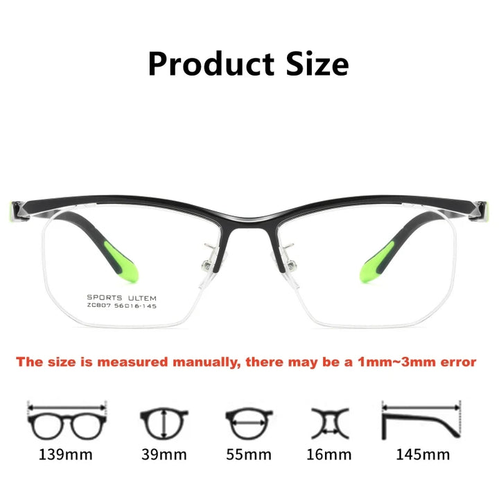 Yimaruili Unisex Semi Rim Classic Pure Titanium Eyeglasses CZ807 — view 2 | Yimaruili at FuzWeb
