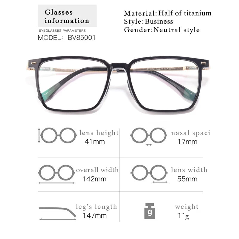 Hotochki Men's Full Rim Square Titanium Eyeglasses 948501 Full Rim Hotochki