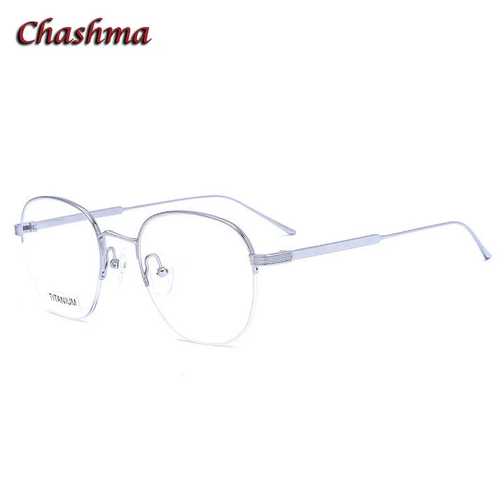 Chashma Ochki Unisex Semi Rim Small Square Titanium Eyeglasses 0164 Semi Rim Chashma Ochki Silver  