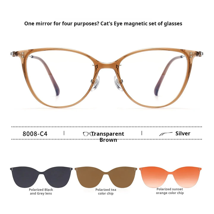 Momoja Women's Full Rim Cat Eye Tr90 Titanium Eyeglasses Clip On Sunglasses 80084