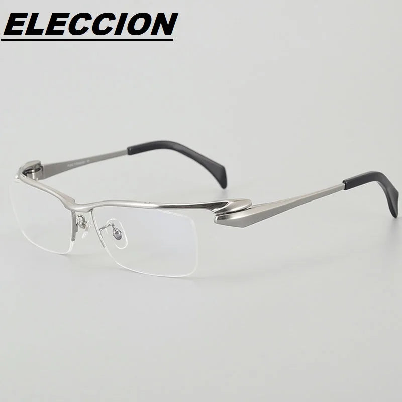 Eleccion Unisex Semi Rim Square Brow Line Titanium Eyeglasses 41153 Semi Rim Eleccion Silver CHINA