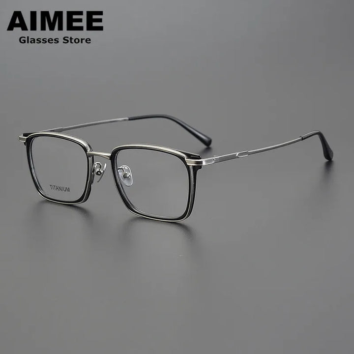 Aimee Unisex Full Rim Square Acetate Titanium Eyeglasses 6322 Full Rim Aimee Black-Gun  