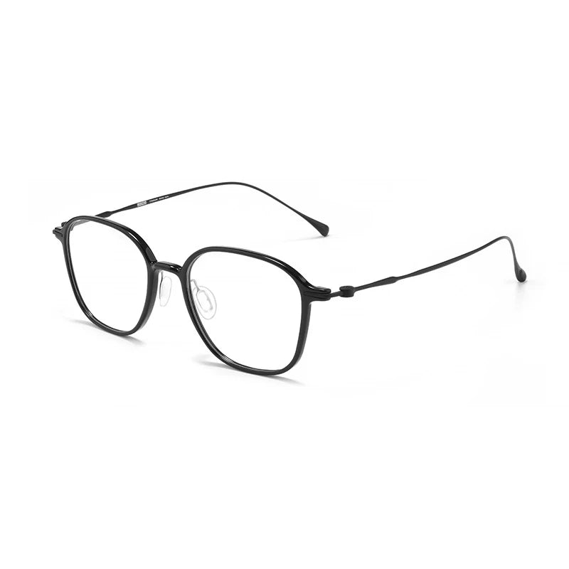 KatKani Unisex Full Rim Polygon Titanium Acetate Eyeglasses 8641 Full Rim KatKani Eyeglasses Black  