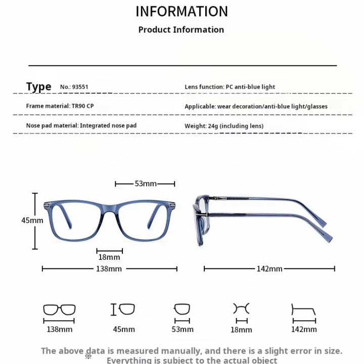 Momoja Women's Full Rim Square Tr 90 Alloy Eyeglasses 93551