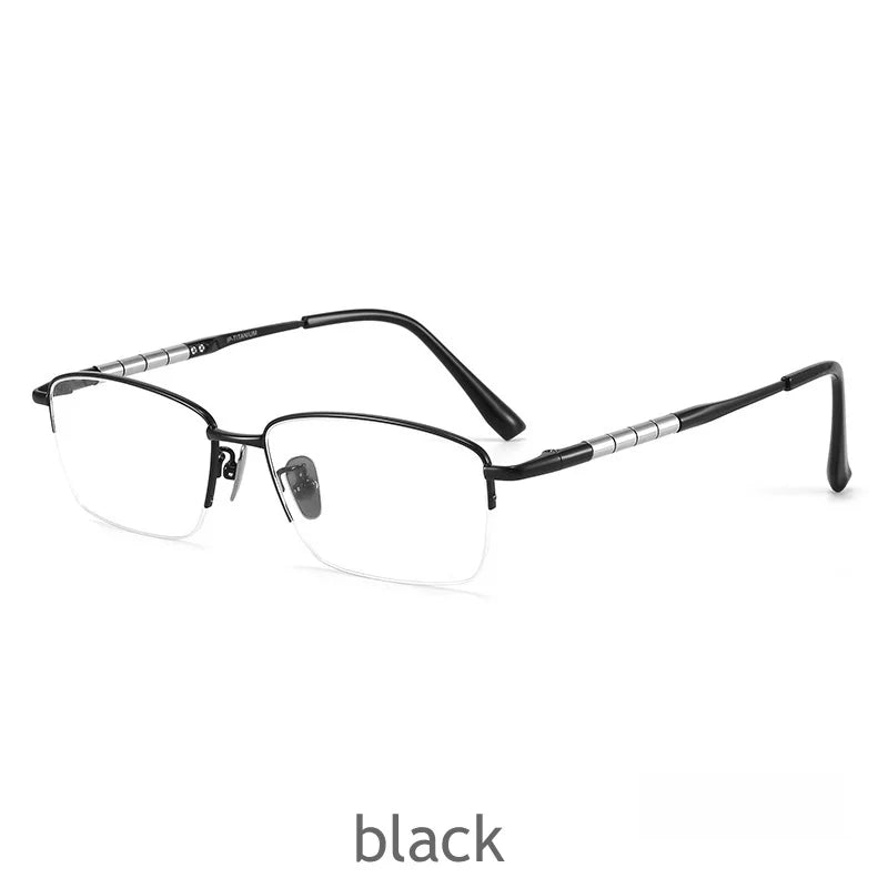 KatKani Men's Semi Rim Square Titanium Eyeglasses 98279 Semi Rim KatKani Eyeglasses black  