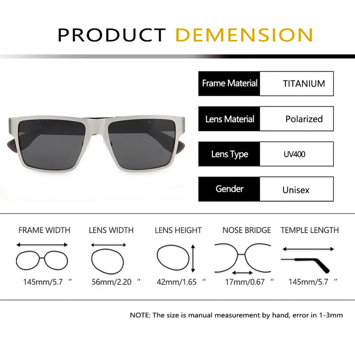 Esnbie 201144 Unisex Full Rim Brow Line Rectangle Titanium Sunglasses FuzWeb