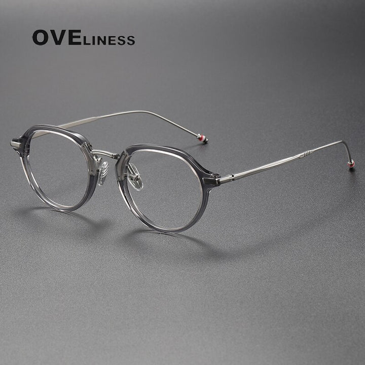 Oveliness Unisex Full Rim Polygon Acetate Titanium Eyeglasses Tbx421 Full Rim Oveliness grey silver  