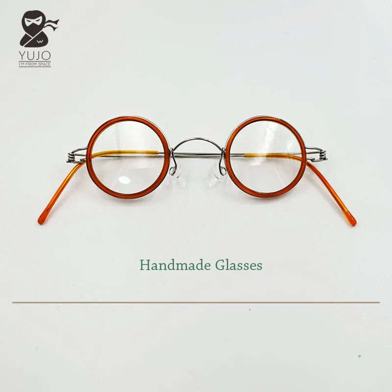 Yujo Unisex Full Rim Round Acetate Steel Custom Eyeglasses 34145 Full Rim Yujo