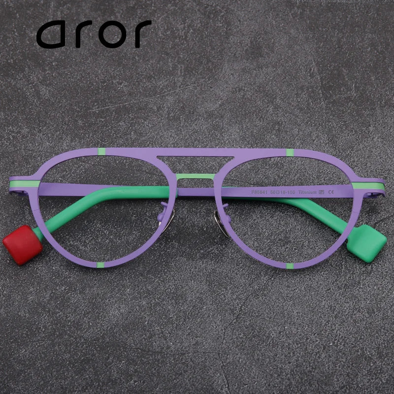 Aror Unisex Full Rim Oval Double Bridge Titanium Acetate Eyeglasses 4158 Full Rim Aror