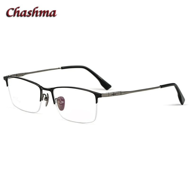 Chashma Ochki Men's Semi Rim Square Titanium Eyeglasses 6009 Semi Rim Chashma Ochki Black Silver  