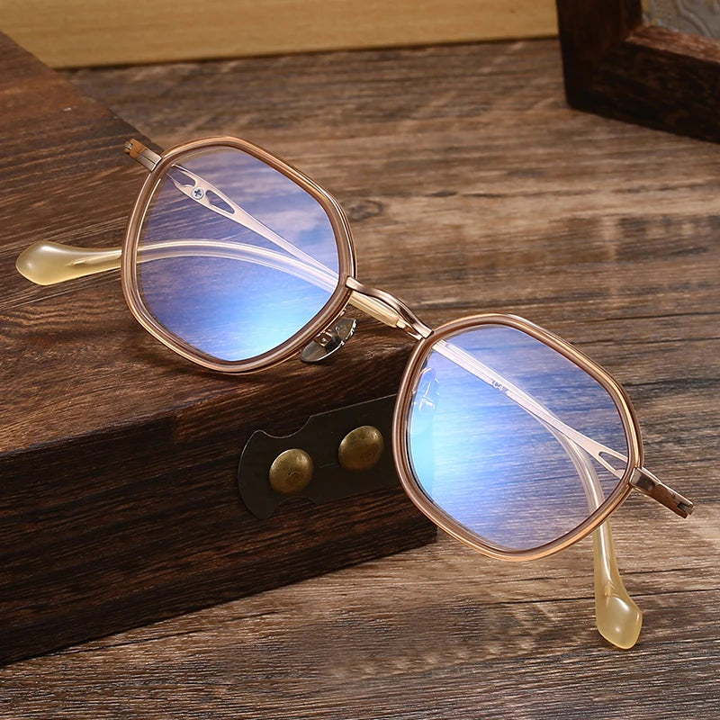 Black Mask Women's Full Rim Polygon Acetate Titanium Eyeglasses 636893