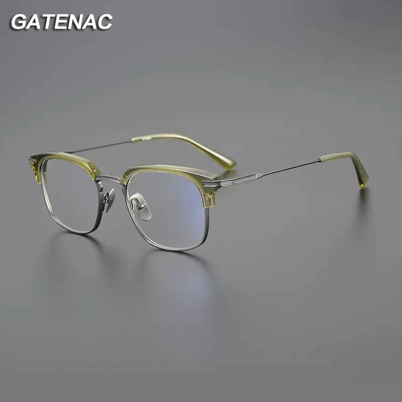 Gatenac Unisex Full Rim Square Acetate Titanium Eyeglasses Gxyj1144 Full Rim Gatenac   