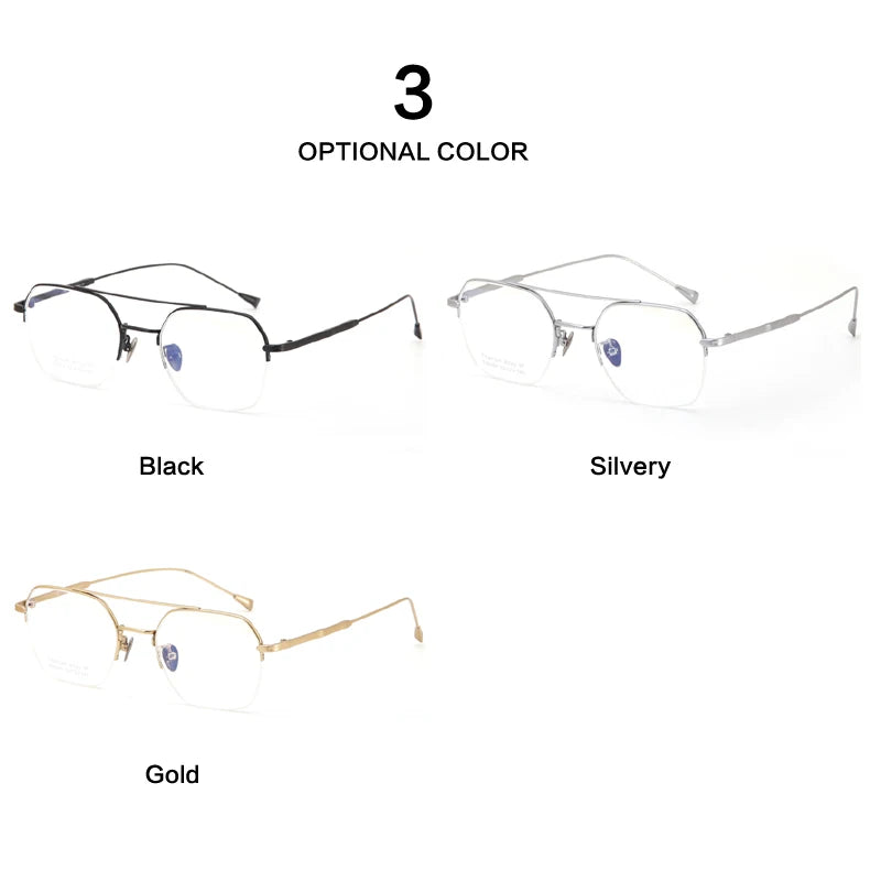 Muzz Unisex Semi Rim Square Double Bridge Titanium Alloy Eyeglasses M346 Semi Rim Muzz   