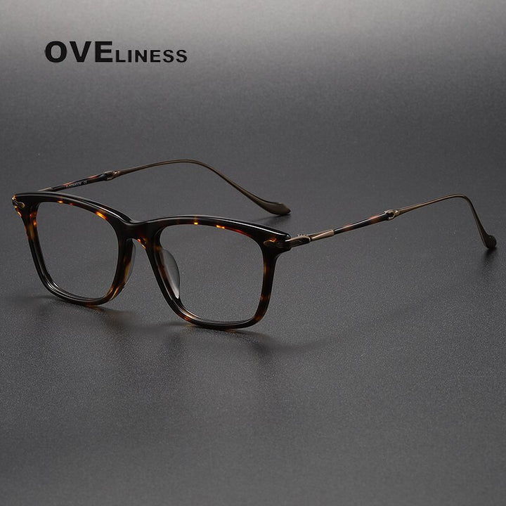 Oveliness Unisex Full Rim Square Acetate Titanium Eyeglasses M2049 Full Rim Oveliness tortoise  