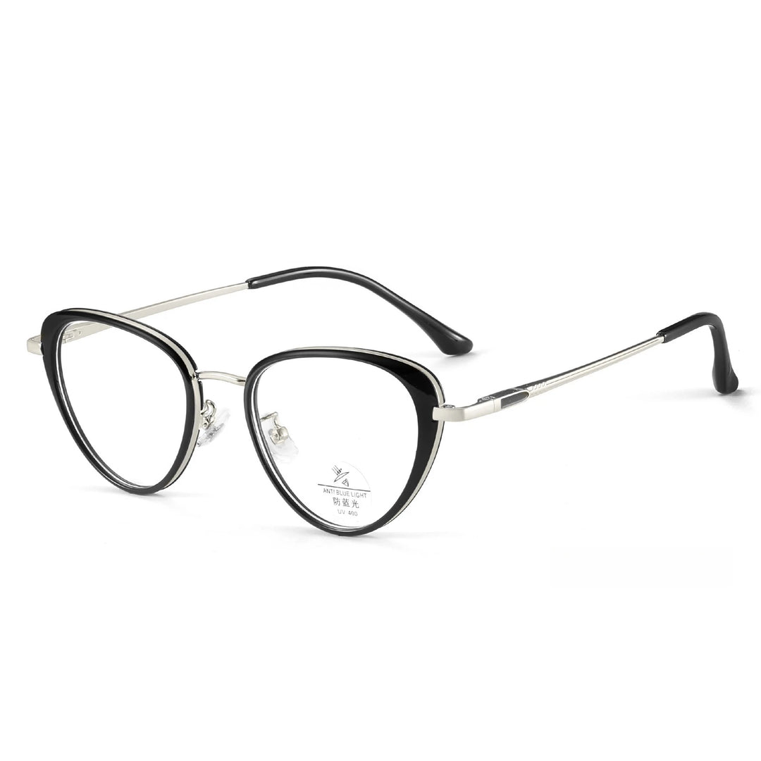 Yimaruili Women's Full Rim Cat Eye Tr 90 Alloy Eyeglasses Y11931 Full Rim Yimaruili Eyeglasses Black Silver  