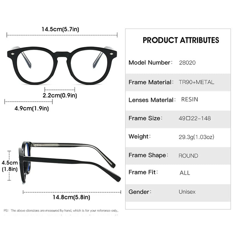Kocolior Unisex Full Rim Round Tr 90 Photochromic Reading Glasses 28020