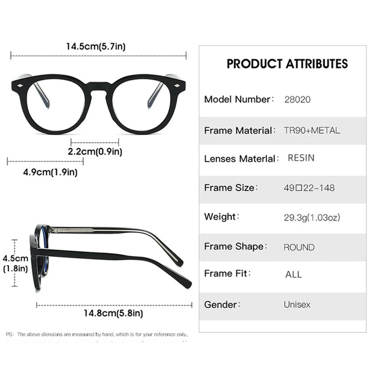 Kocolior Unisex Full Rim Round Tr 90 Photochromic Reading Glasses 28020