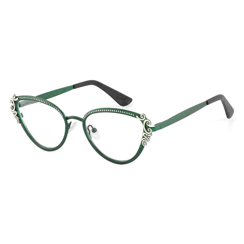 Laoyehui Women's Full Rim Oval Cat Eye Alloy Reading Glasses 8775 Reading Glasses Laoyehui C2 -50 