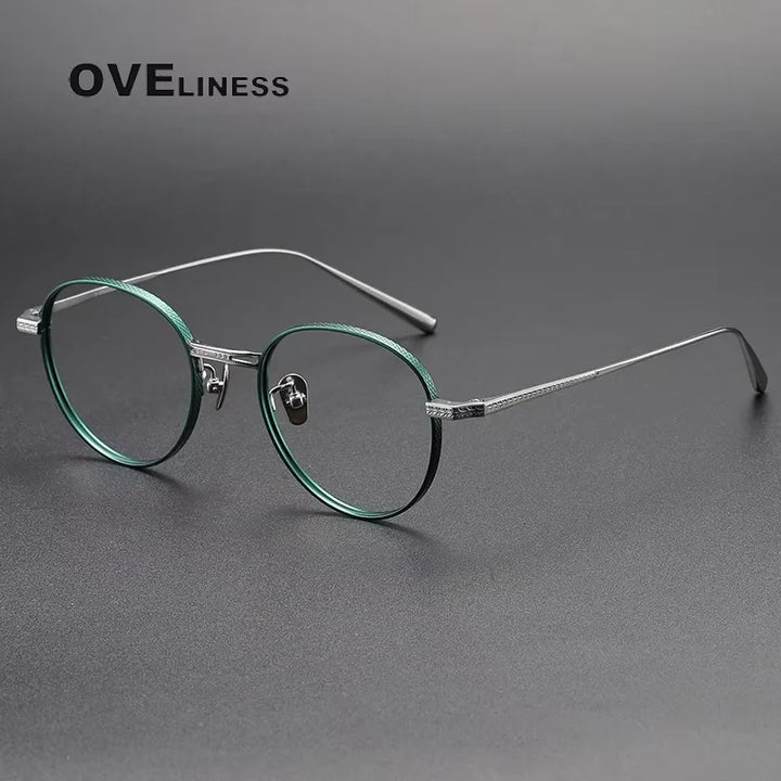 Oveliness Women's Full Rim Oval Round Titanium Eyeglasses 43027 Full Rim Oveliness green silver