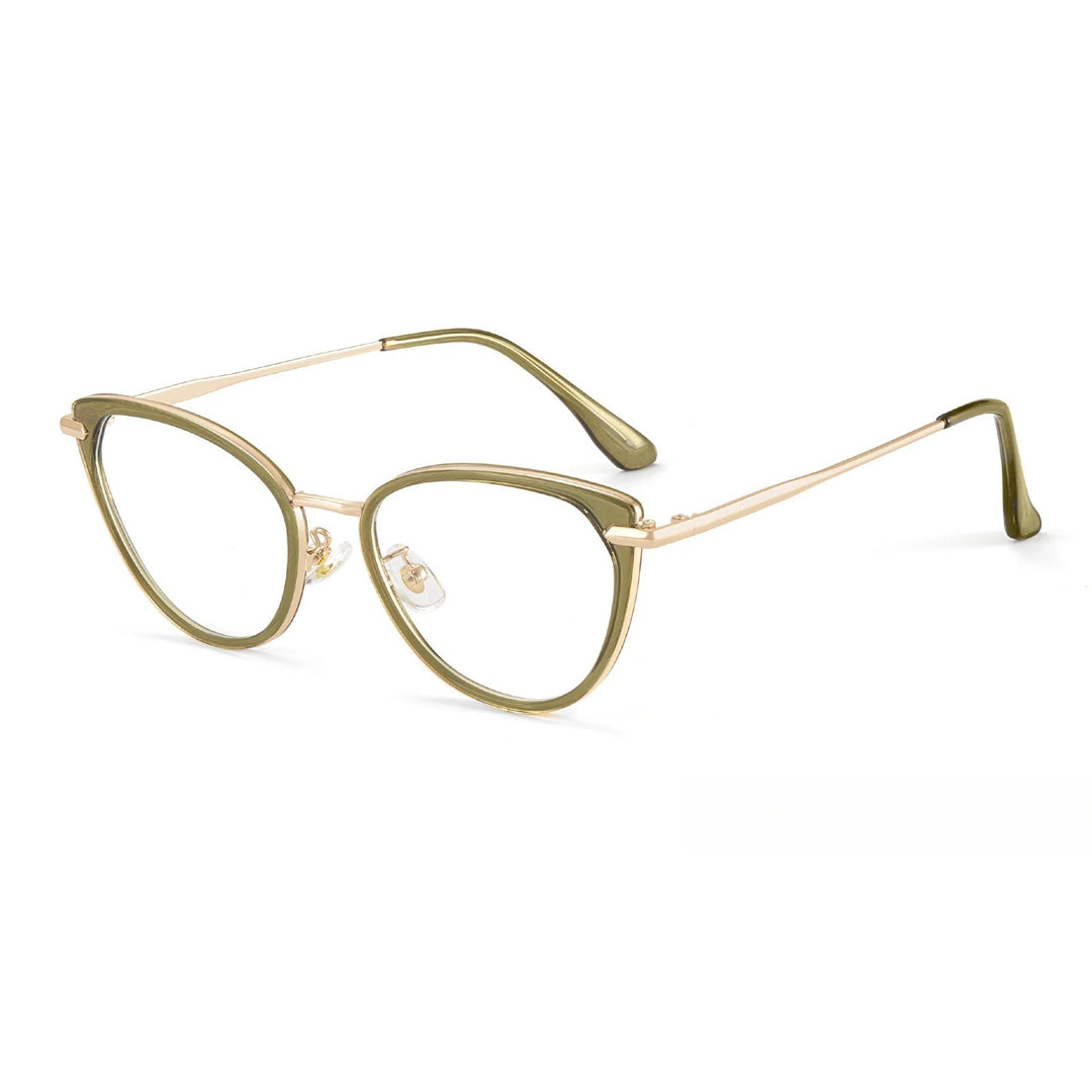 Yimaruili Women's Full Rim Cat Eye Alloy Tr 90 Eyeglasses Y1911 Full Rim Yimaruili Eyeglasses Olive Green  