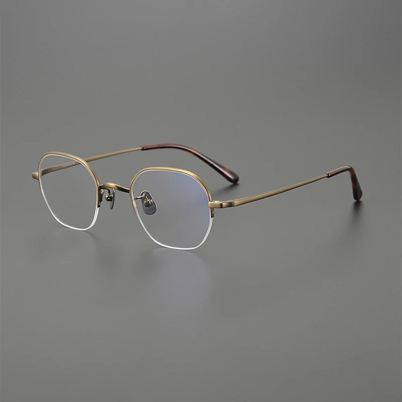 Nobler Unisex Semi Rim Round Titanium Eyeglasses Clip On Sunglasses K048 With Clip Ons Nobler C1