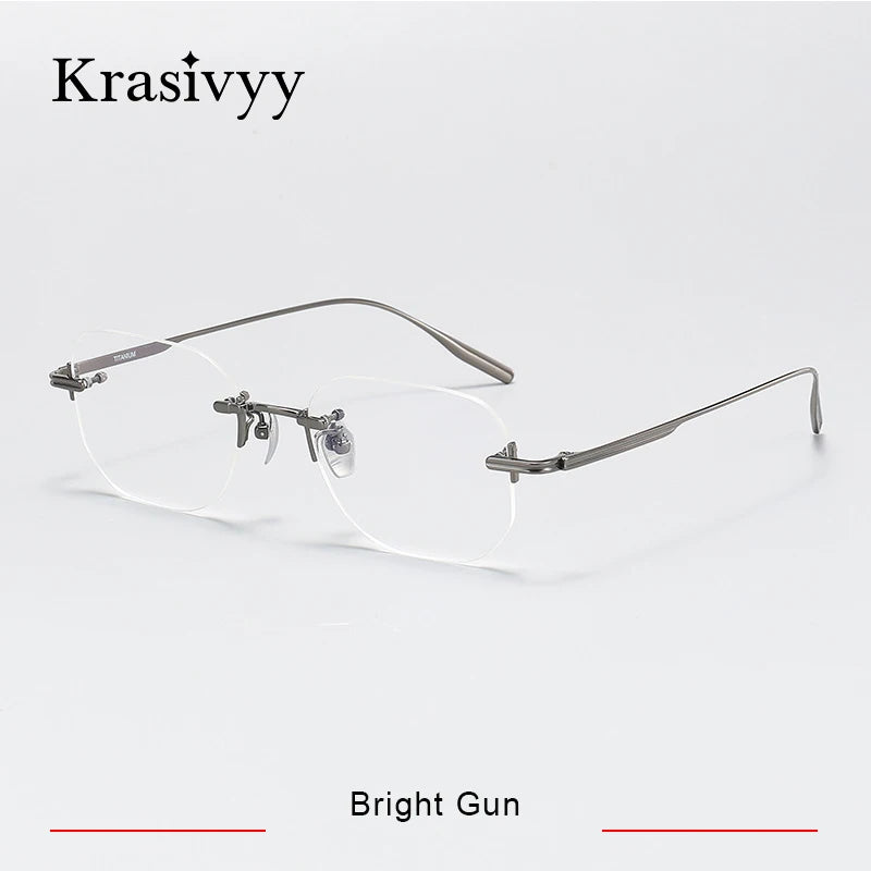 Krasivyy Men's Rimless Square Titanium Eyeglasses K132 Rimless Krasivyy Bright Gun  